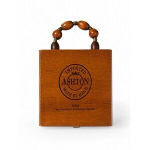 Ashton 898 Wooden Cigar Box Beaded Handle Dominican Republic Storage Case Empty